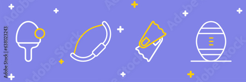 Set line American Football ball, Flippers for swimming, Medieval bow and Racket icon. Vector