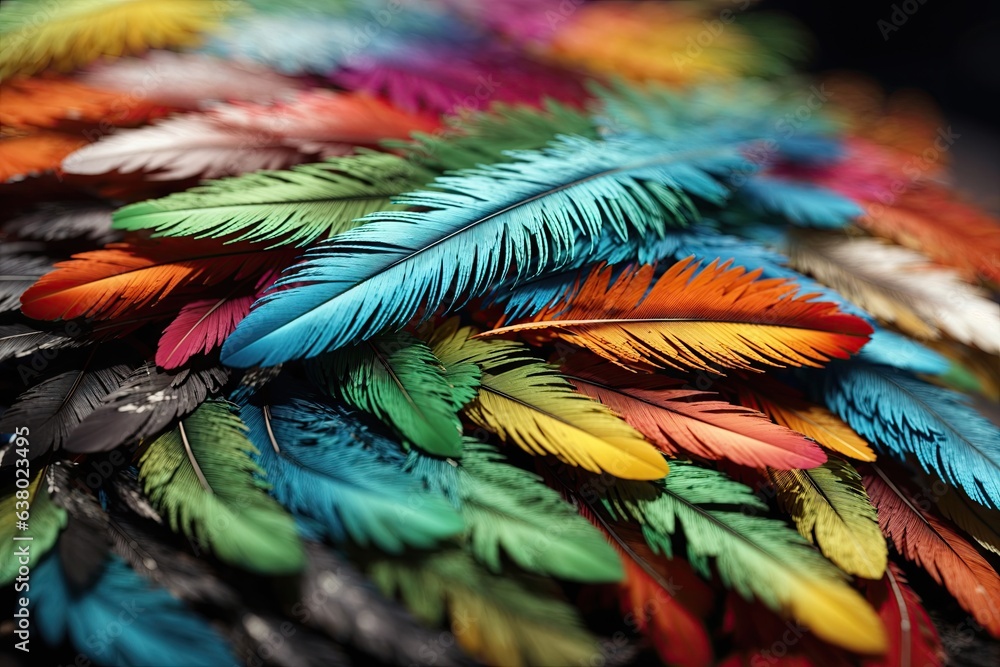 Obraz premium Macro photograph of some colorful feathers. ai generative