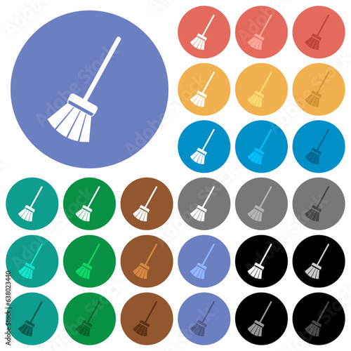 Old broom round flat multi colored icons