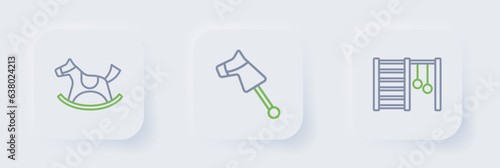 Set line Swedish wall, Toy horse and Horse in saddle swing icon. Vector