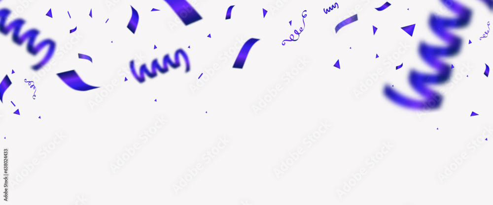 Blue confetti ribbons on white background. Celebration background party decoration frame vector template Blue confetti ribbons on white background. Celebration background party decoration frame vector template