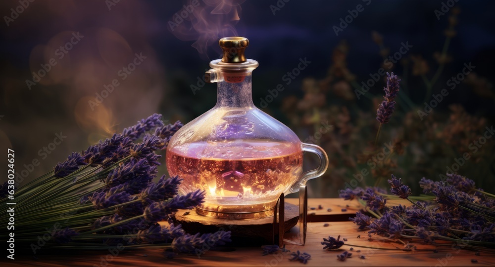 Distillation of lavender essential oil and hydrolate - obrazy, fototapety, plakaty 