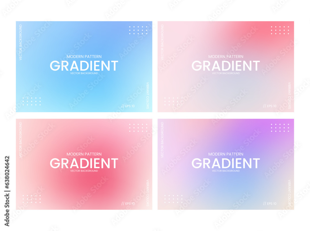 set of 4 banners with gradient background in light pastel colors