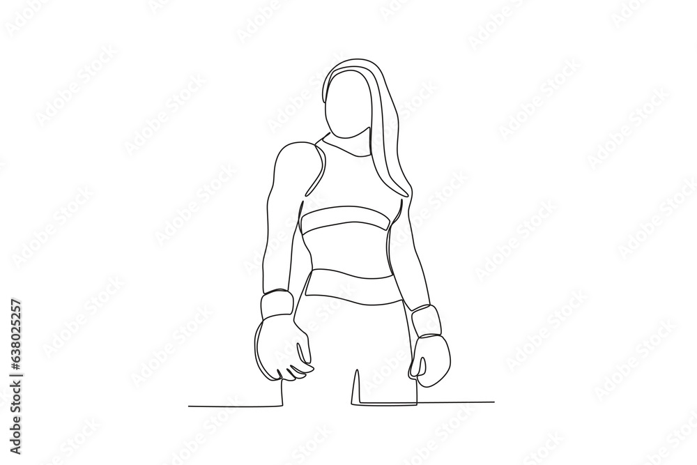 A female boxer prepares to compete. UFC one-line drawing A female boxer prepares to compete. UFC one-line drawing