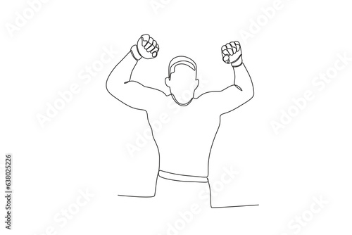 A man raised his hands. UFC one-line drawing