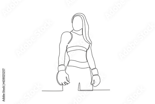 A female boxer prepares to compete. UFC one-line drawing фототапет
