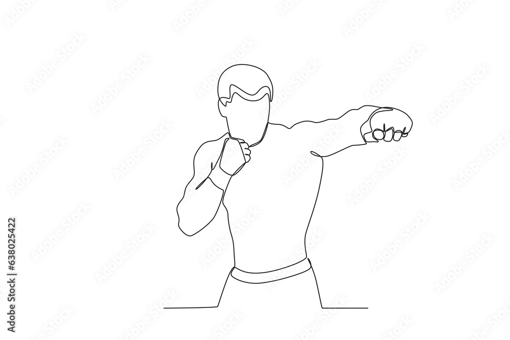 A man training in boxing. UFC one-line drawing