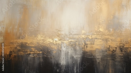 Abstract oil painting on canvas. Paint spots. Paint strokes gold, black, gray created with Generative AI technology.