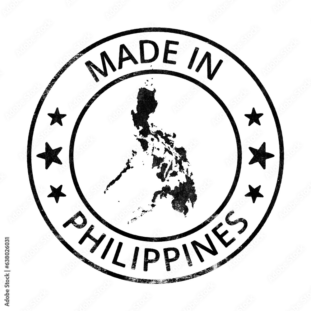 Made in the Philippines grunge rubber stamp with country map isolated on transparent background