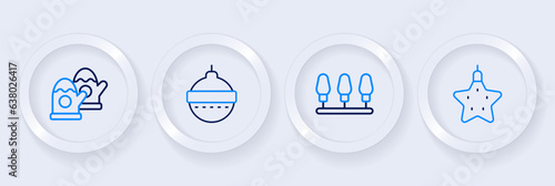 Set line Christmas star, lights, ball and mittens icon. Vector
