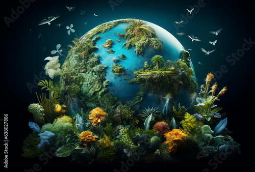 World environment day with a view of planet earth and nature landscape creative concept image manipulation. Save the Earth. © Uros