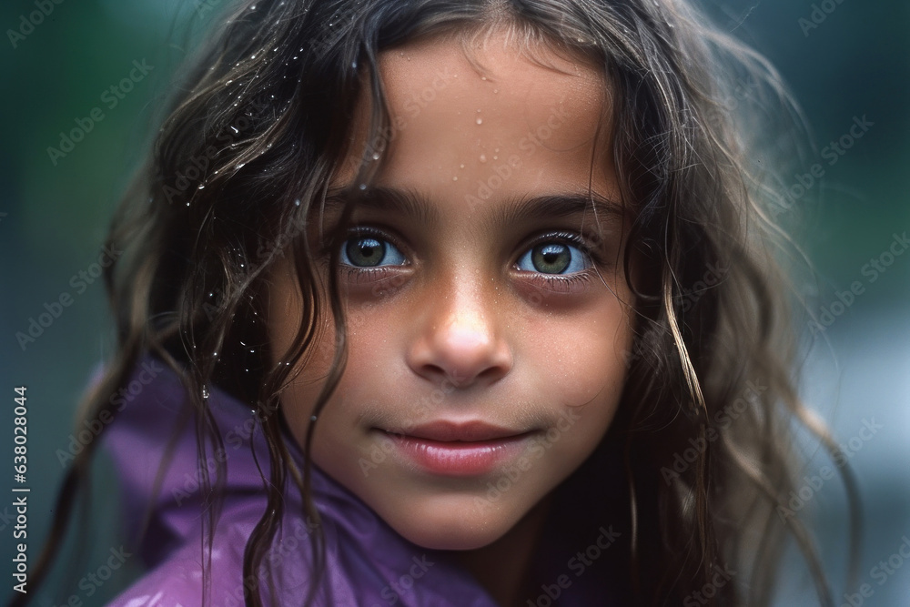Rainy day little girl outdoors. Post processed AI generated image Rainy day little girl outdoors. Post processed AI generated image