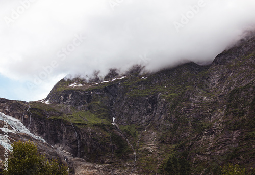 Foggy mountains in Norway  Scandinavia  Europe. Beauty world.