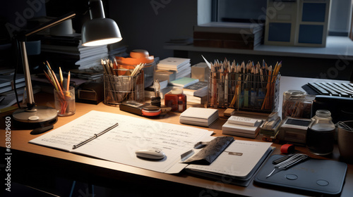 A well-organized desk with a planner and pens