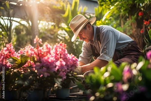 Fotografie, Obraz Horticulturist tending to a vibrant botanical garden.