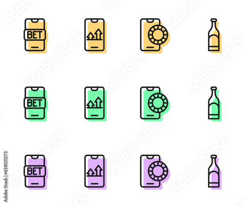 Set line Online sports betting, and Bottle of wine icon. Vector