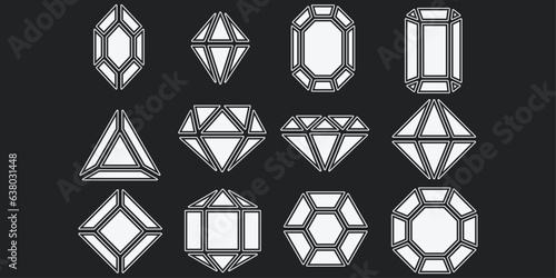 Set of white gems. Various forms of jewerly, monochrome jewelry set.