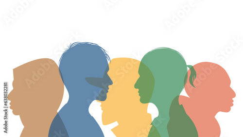 Wallpaper Mural Silhouette group of men of different colors on a white background. International men's day.Diversity concept. Vector stock illustration. Torontodigital.ca