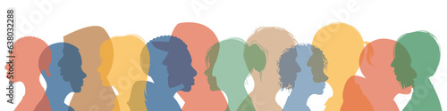 People silhouette man and woman in different colors.Diversity concept.Crowd of people.Vector stock illustration.