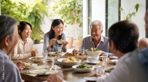 Happy multi-generation family having fun during a lunch