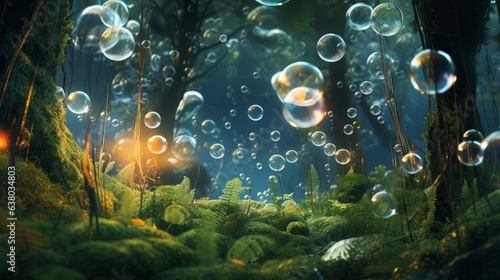 A magical forest filled with floating bubbles © NK