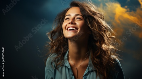 laughing girl on a blue background