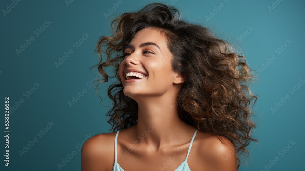 laughing girl on a blue background laughing girl on a blue background