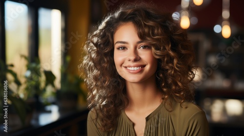 Wallpaper Mural cheerful girl laughs looking at the camera on a blue background Torontodigital.ca