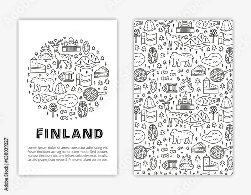 Card templates with doodle outline finland icons.