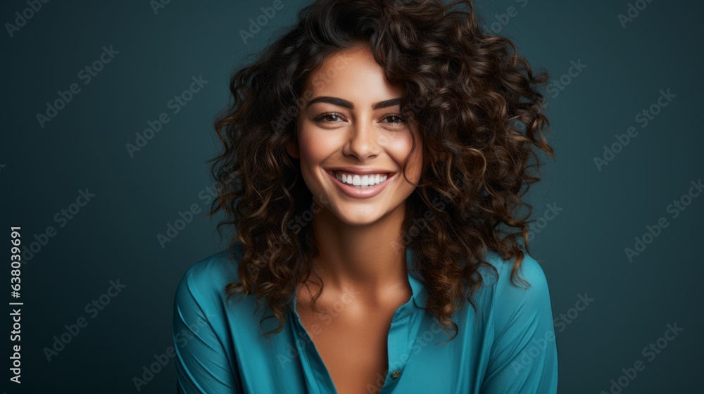 a woman enjoying life and laughing on a blue background a woman enjoying life and laughing on a blue background