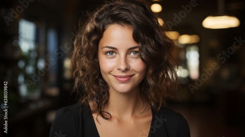 a woman enjoying life and laughing on a blue background © stasknop