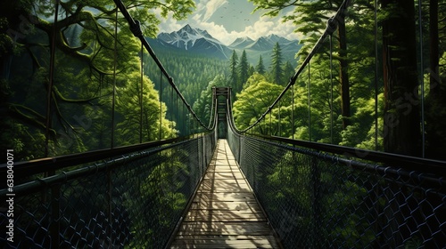 A serene forest landscape with a picturesque bridge