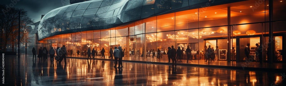 Modern shopping mall with some customers in the background, blurred. Modern shopping mall with some customers in the background, blurred.