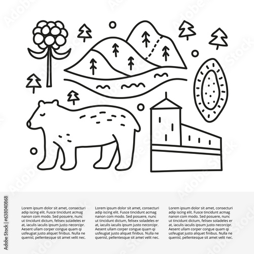 Article template with doodle outline finland icons.