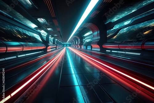 The voronai speed light tunnel is the setting for advertisements in the science fiction and technological innovation industries.