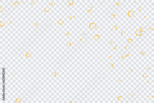Golden air bubbles, oxygen, champagne crystal clear, isolated on a transparent background of modern design. Vector illustration of eps 10.