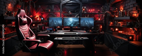 Professional gaming space with an extremely powerful computer. © tongpatong