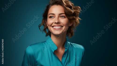 an elegant woman smiling at the camera.