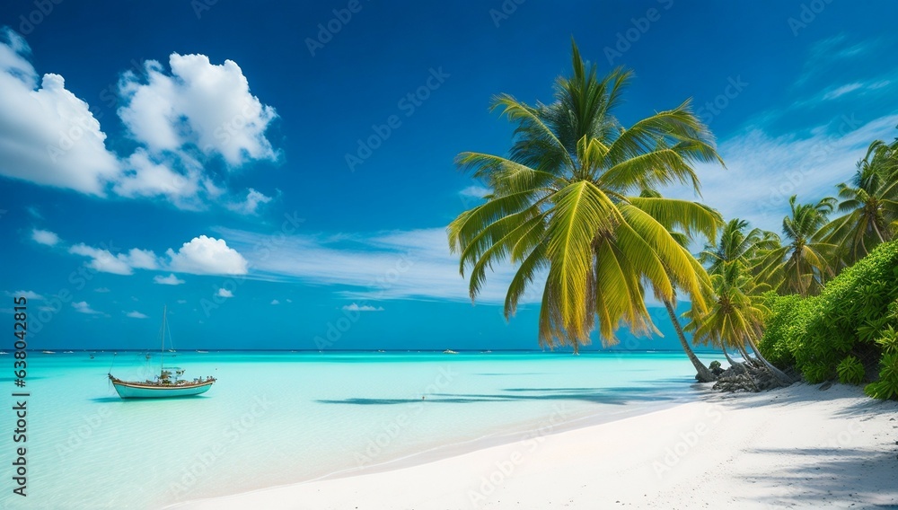 Beach with palm trees and white sand