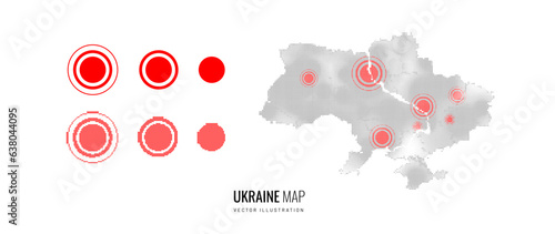 Map of Ukraine with locations in halftone style. Creative elements to display the location on the territory of the country. Vector illustration