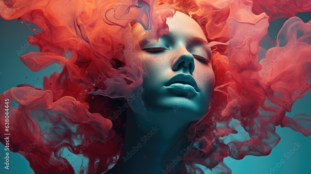 Dancing sillhouette of a woman’s face, water cloud ink. Generative AI Dancing sillhouette of a woman’s face, water cloud ink. Generative AI