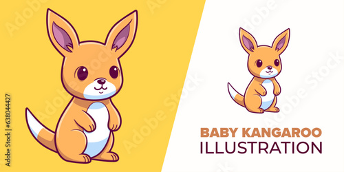 Cute Baby Kangaroo Cartoon Vector Icon Illustration: Animal Nature Icon Concept in Isolated Flat Cartoon Style