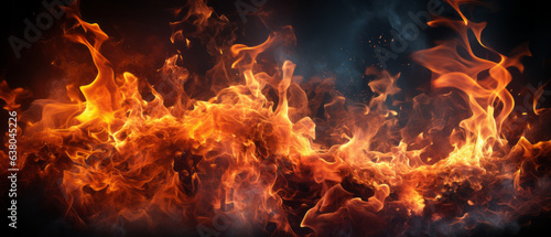 Closeup of burning flames  fire background banner long.Generative AI