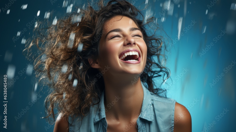 a woman laughing emotionally against a colorful background a woman laughing emotionally against a colorful background
