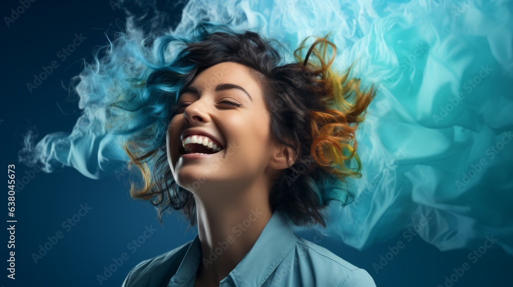 a woman laughing emotionally against a colorful background a woman laughing emotionally against a colorful background