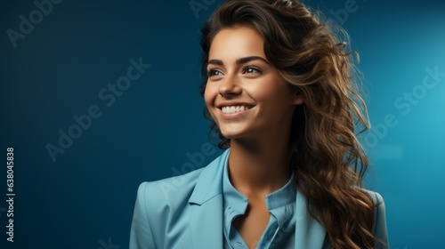 a woman laughing emotionally against a colorful background