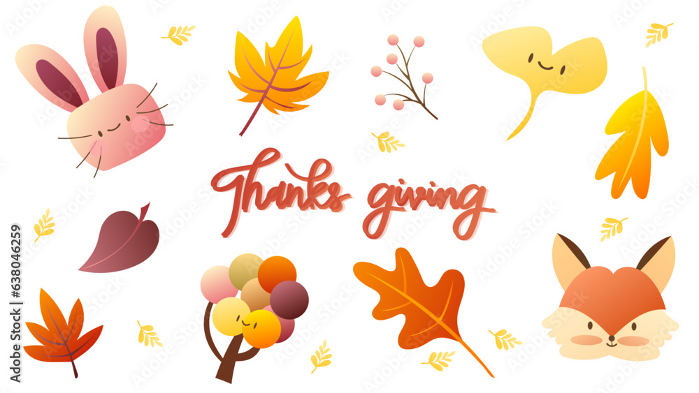 Thank giving elements in hello autumn season with fall plants isolated on white background , illustration Vector EPS 10 Thank giving elements in hello autumn season with fall plants isolated on white background , illustration Vector EPS 10