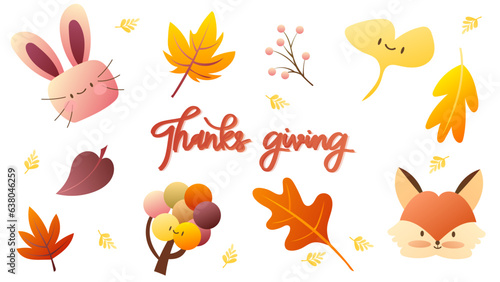 Thank giving elements in hello autumn season with fall plants isolated on white background , illustration Vector EPS 10 © NARANAT STUDIO