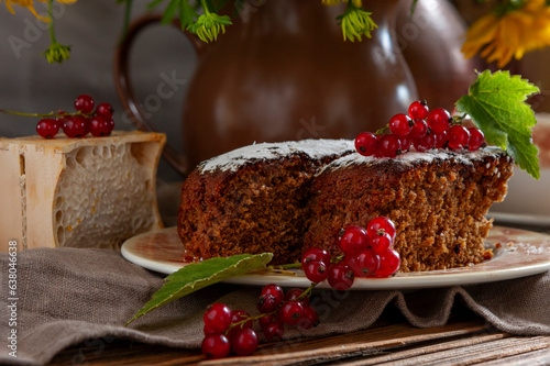 Lekach Yom Kippur jewish  honey spice cake. Close up, selective focus photo