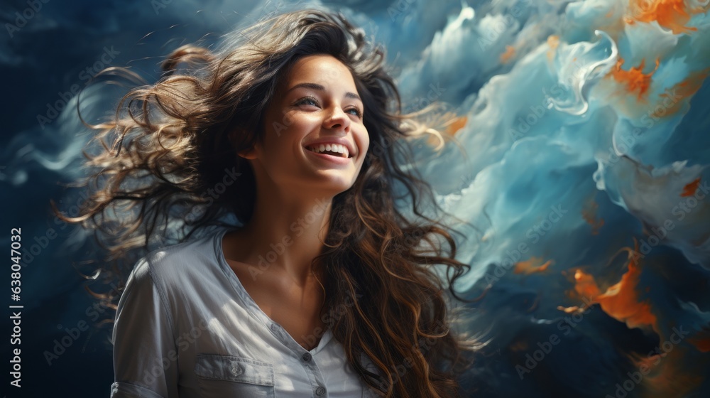 pretty woman laughing on a colorful background pretty woman laughing on a colorful background